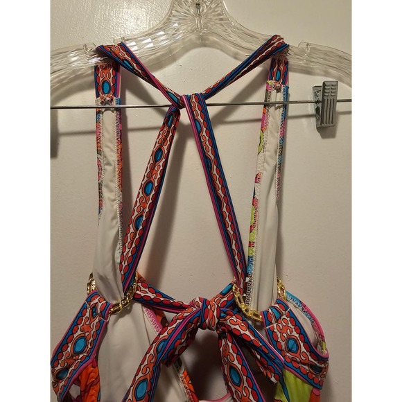 Trina Turk Multicolor Pink One Piece Bathing Suit Gold Accessories sz 8 - Picture 3 of 11